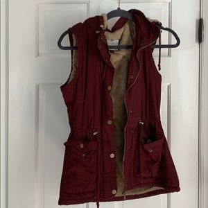 Maroon and fur vest